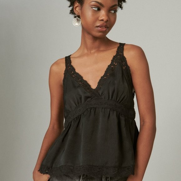 Lucky Brand Tops - BLACK SATIN LACE BABYDOLL CAMI XXL